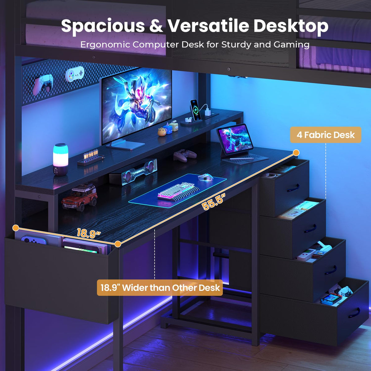 Full Size Loft Bed with Desk and Storage Stairs H985032