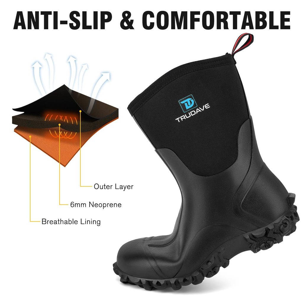 Rubber Boots with Steel Shank, 6mm Neoprene Mid Calf Rain Boots L56267