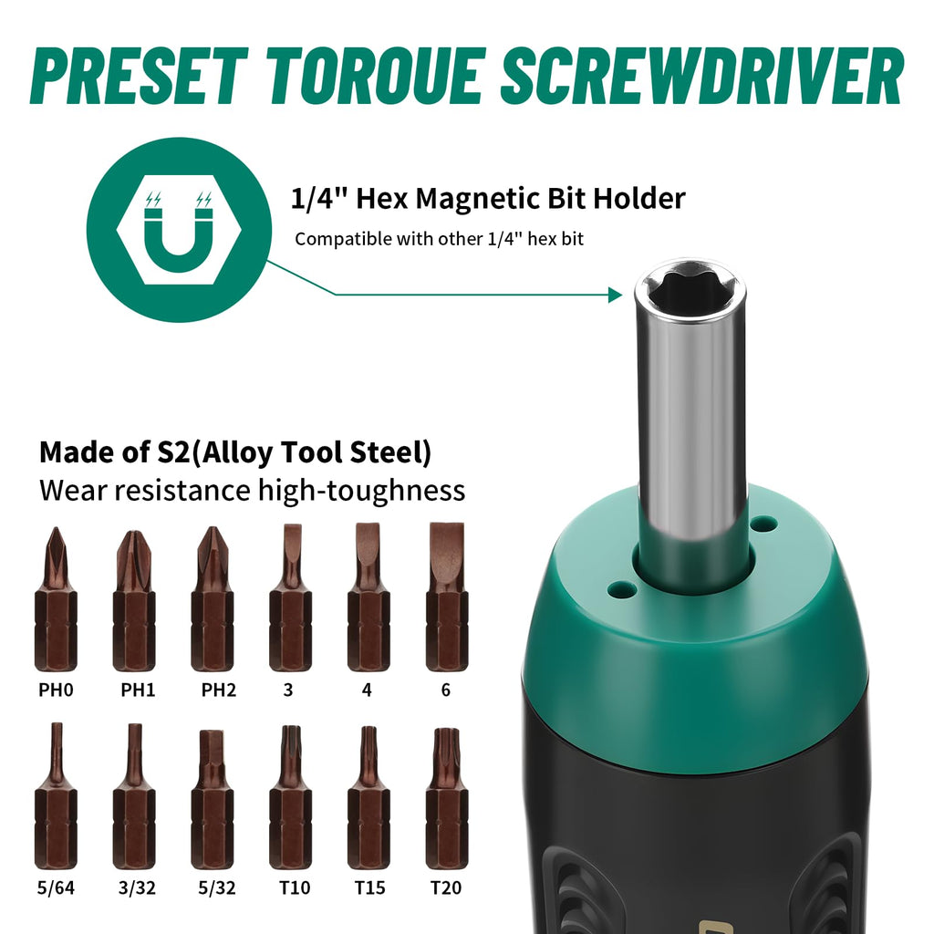 Torque Screwdriver 5-70 in-lb 1/4" Drive Precision Driver Set X41490