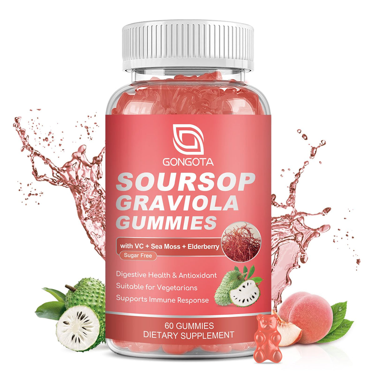 Soursop Graviola Gummies 2200mg Elderberry Sea Moss 60 Gummies E794