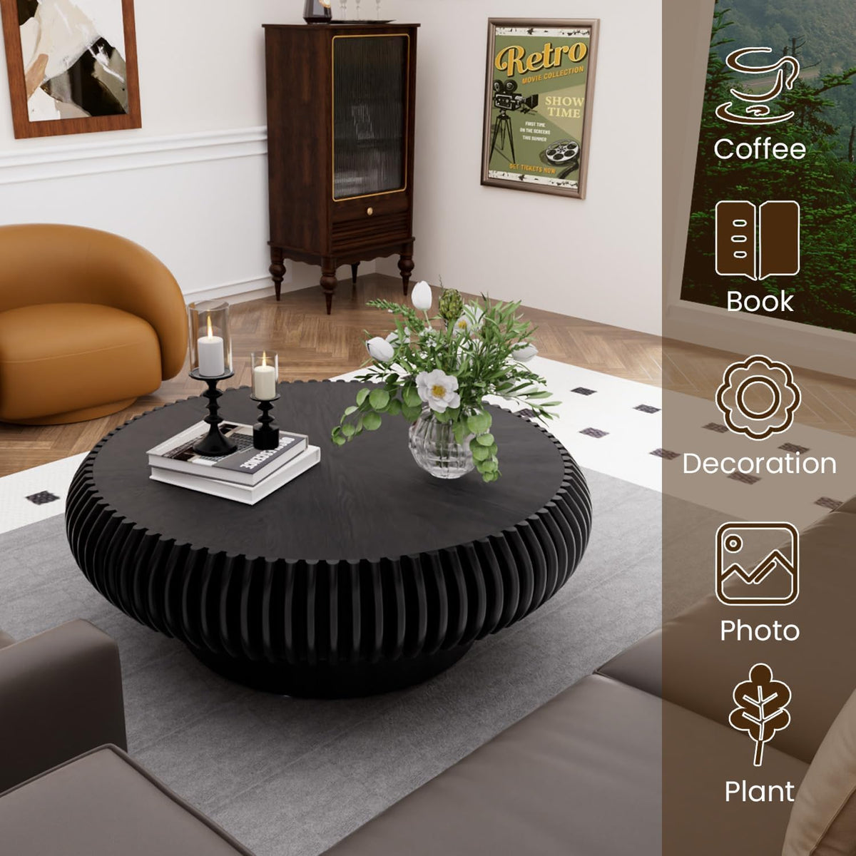 31.5" Black Drum Coffee Table O16210