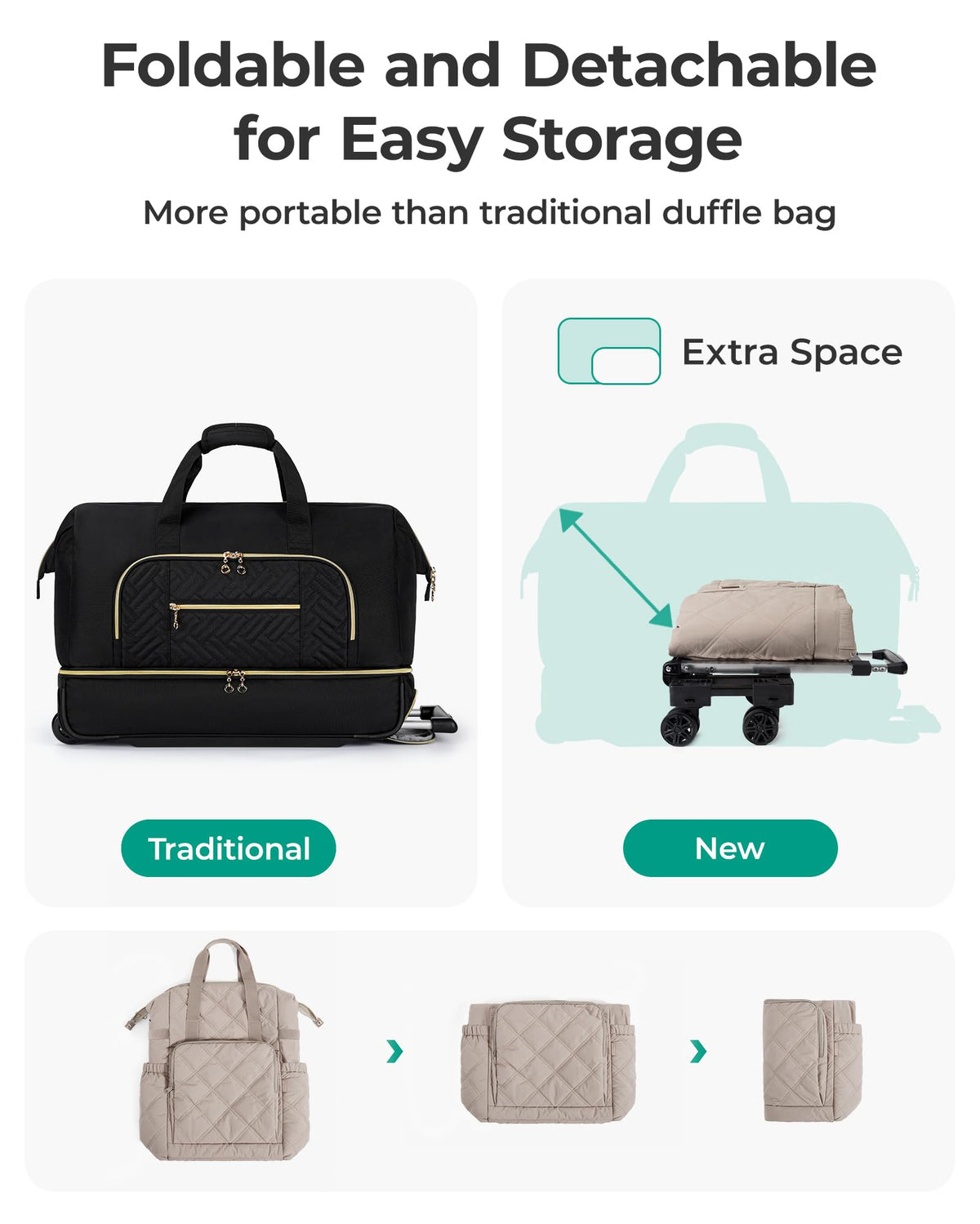 35L Rolling Duffle Bag with Wheels G5581