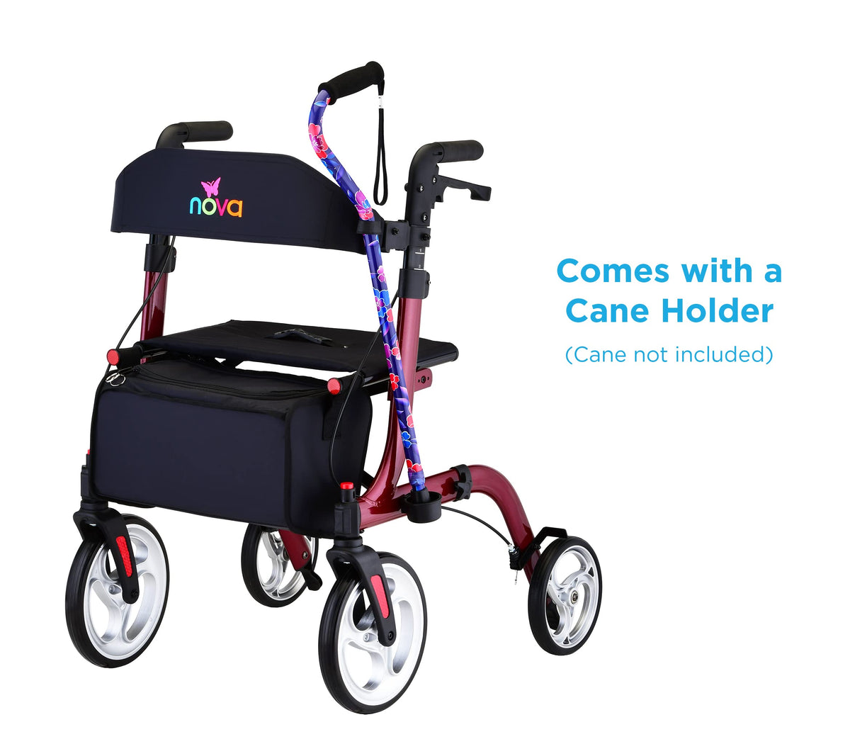 Red Compact Foldable Rollator Walker with Cane Holder S8338