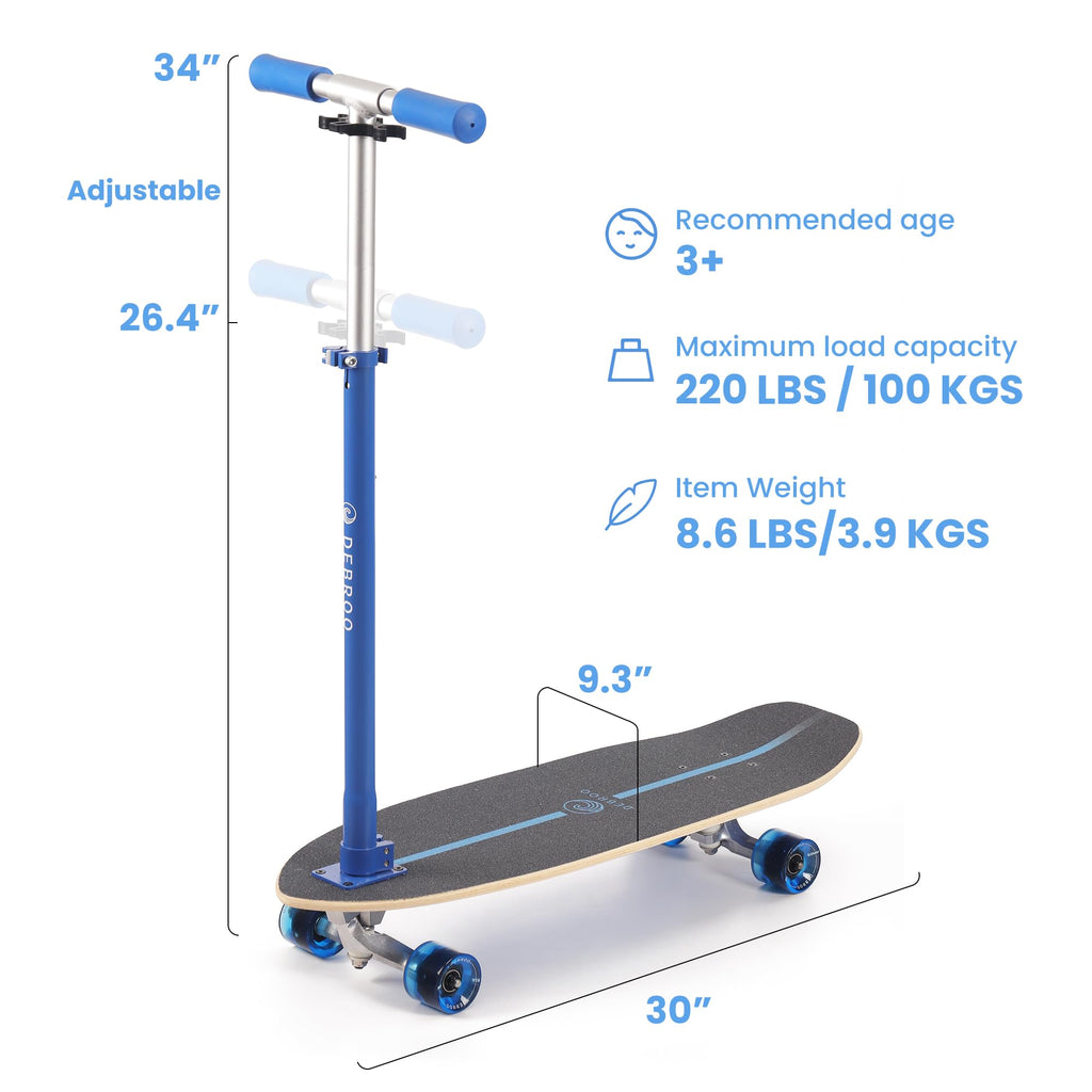 2-in-1 Kids Skateboard & Scooter with LED Light-Up Wheels, Adjustable Height, Blue P2736