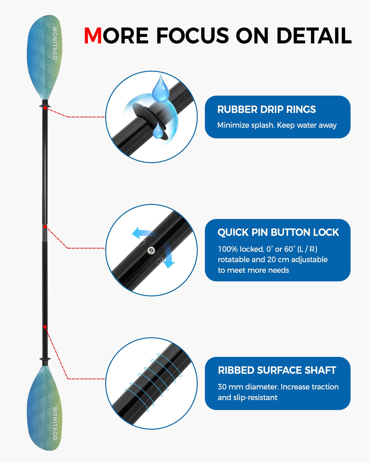 Adjustable Fiberglass Shaft Nylon Blade Kayak Paddle U52404