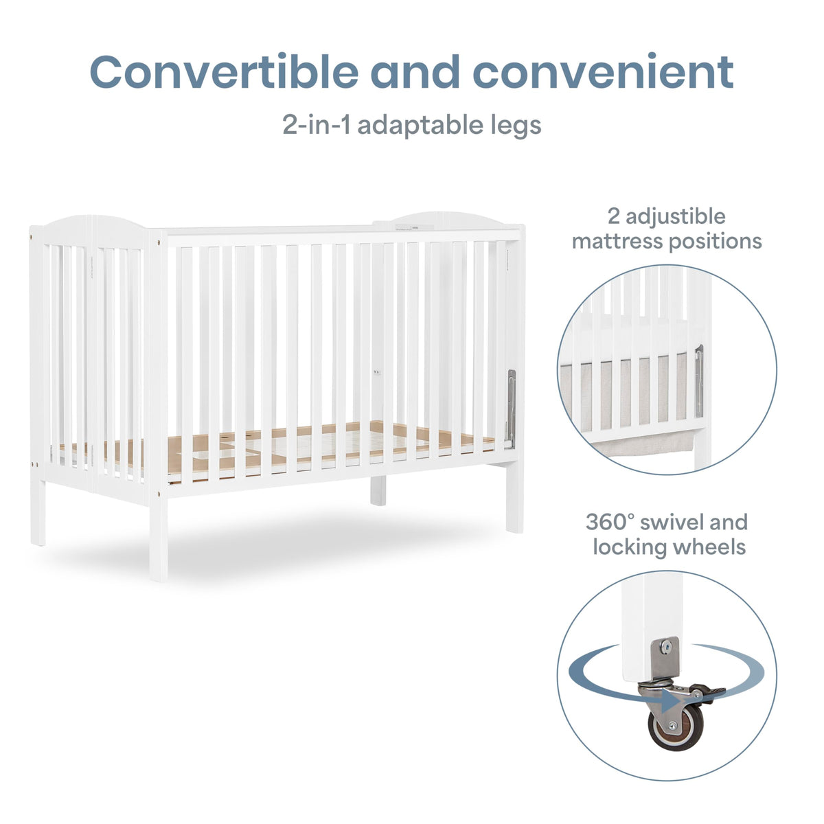 Full Size 2-in-1 Folding Baby Crib White C8920