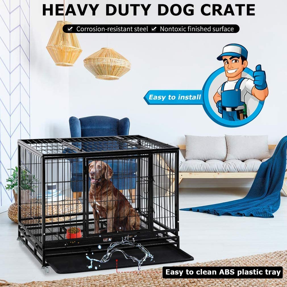 48 Inches Heavy Duty Dog Crate with Plastic Tray Y1284