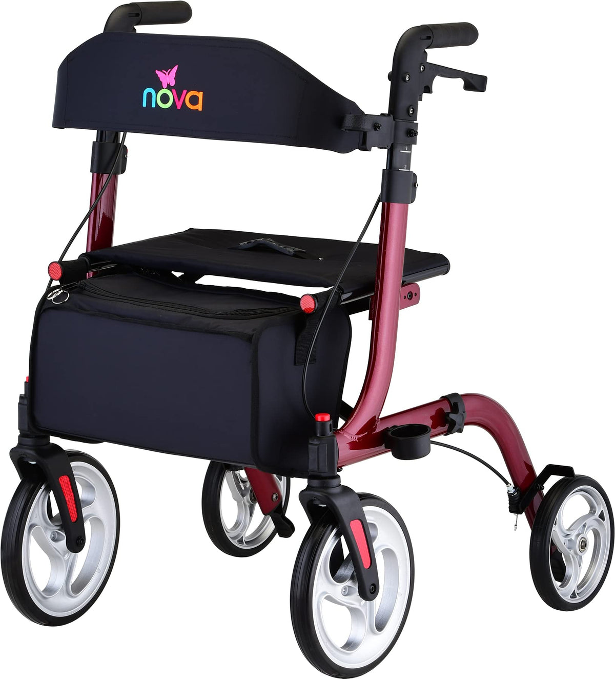 Red Compact Foldable Rollator Walker with Cane Holder S8338