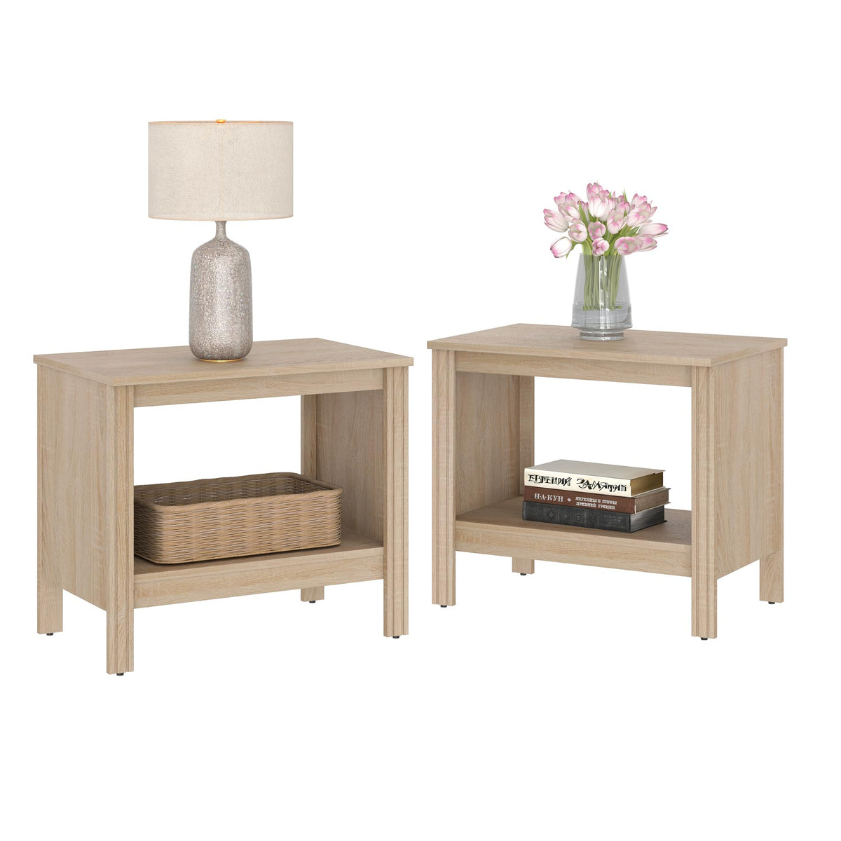 Set of 2 Square 2-Tier Nightstand with Storage I92330