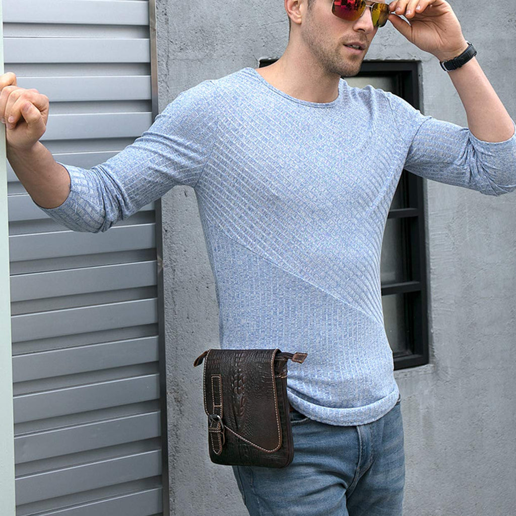 Brown Crocodile Embossed Genuine Leather Mini Messenger Bag N334