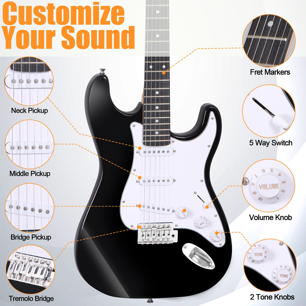 39 Inch Full Size Electric Guitar Kit with Strap, Amp, Case Bag and Strings G8377