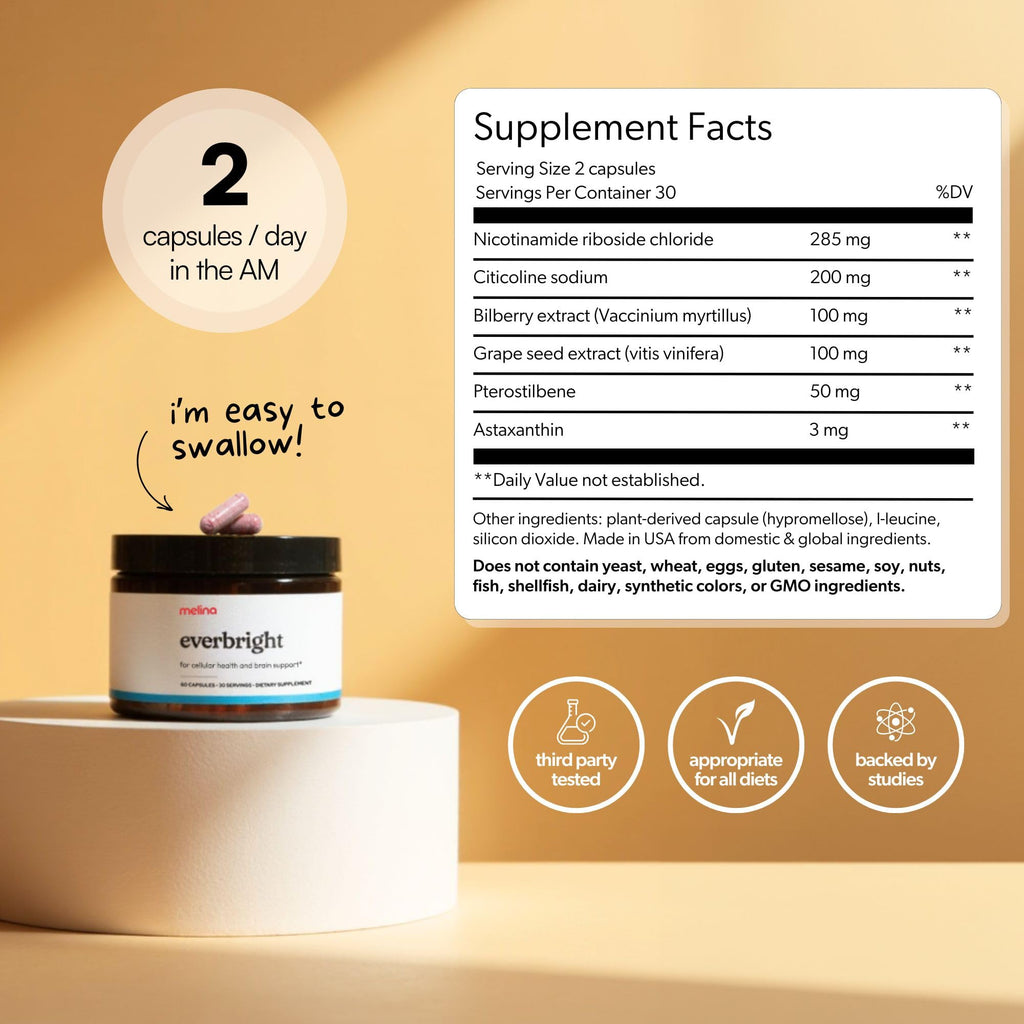 NAD+ Supplement with Nicotinamide Riboside NR, Citicoline, Pterostilbene & Astaxanthin, 30 Servings J853745