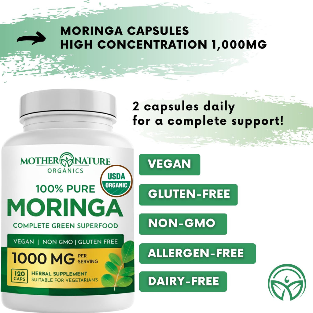 Organic Moringa Leaf Capsules 1000mg 120 Ct D67938