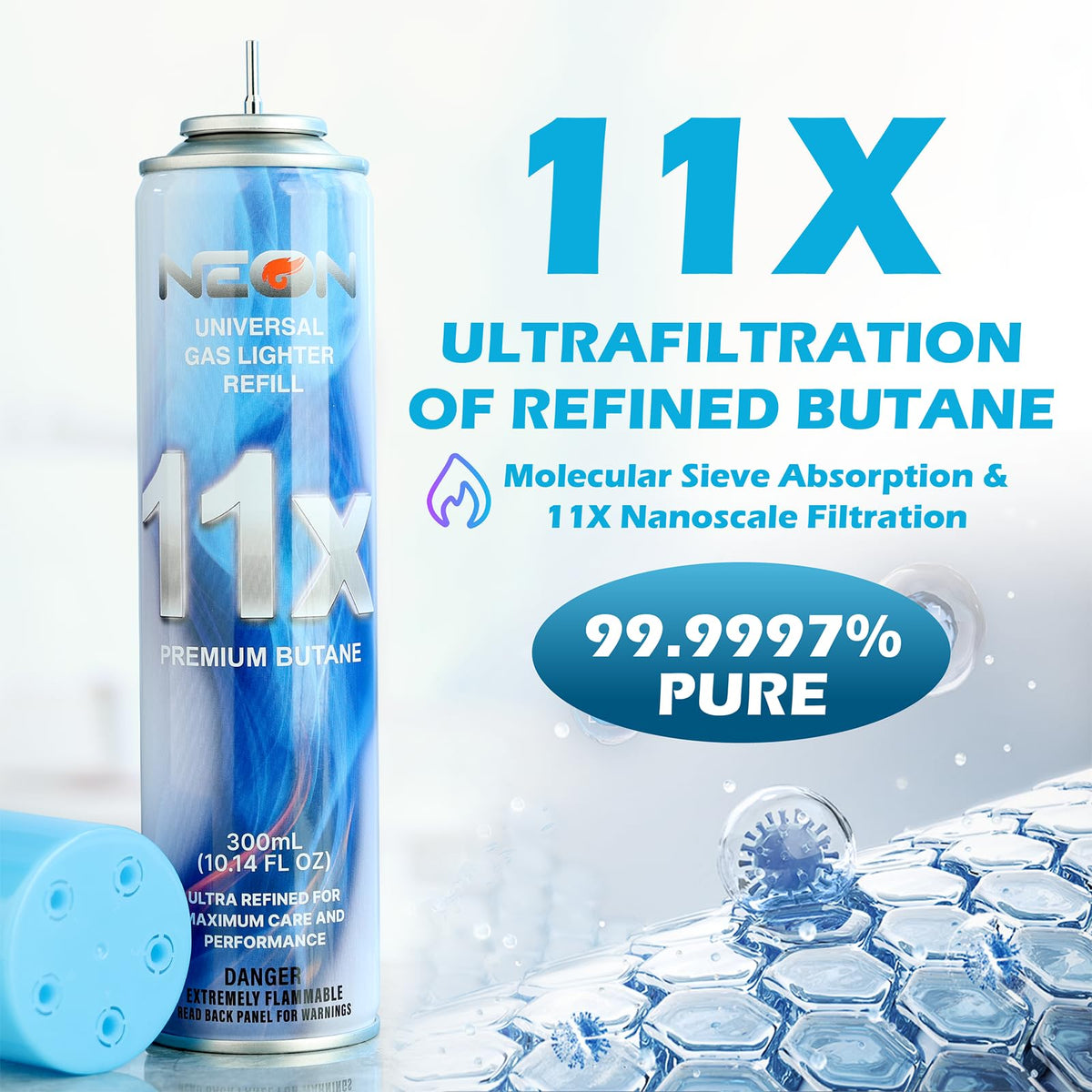 11X Ultra-Refined Butane Fuel 300ml with Metal Nozzle & 5 Adapters, 12 Cans J960270