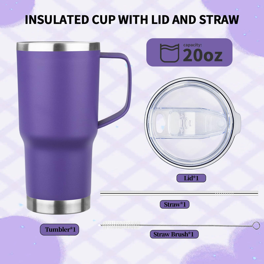 20oz Insulated Stainless Steel Tumbler with Handle and Straw I6234