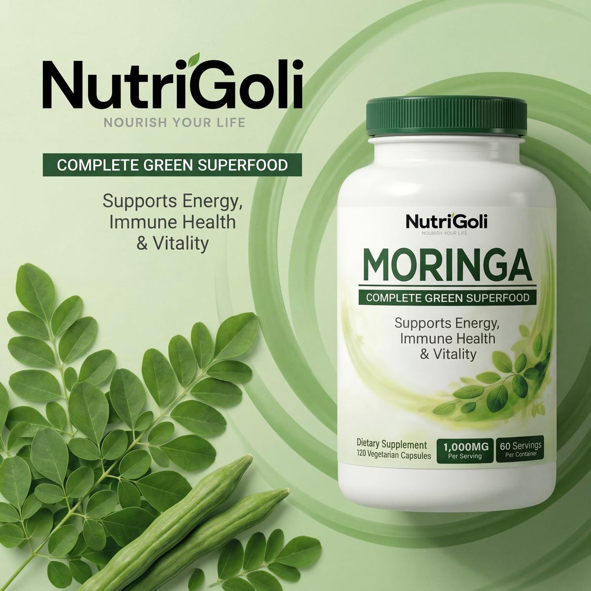 Moringa Capsules 1000mg 120 Vegetarian Capsules G5896