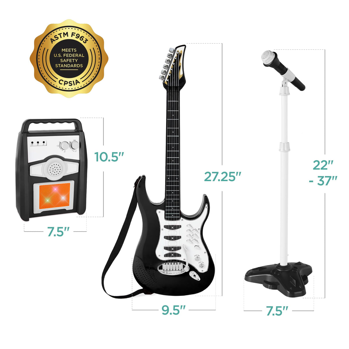 Kids Electric Guitar Set with Microphone & Amp Black T24231