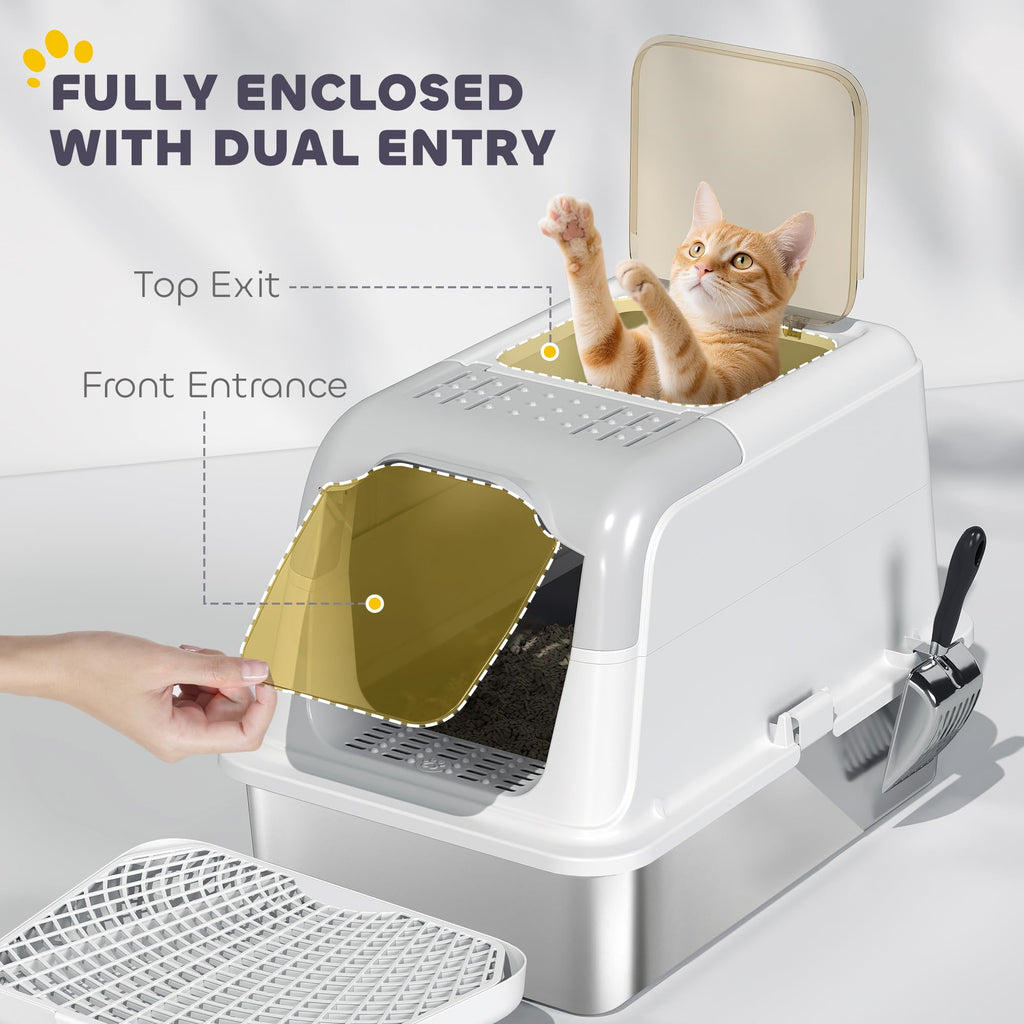 Extra Large Enclosed Stainless Steel Cat Litter Box K2388