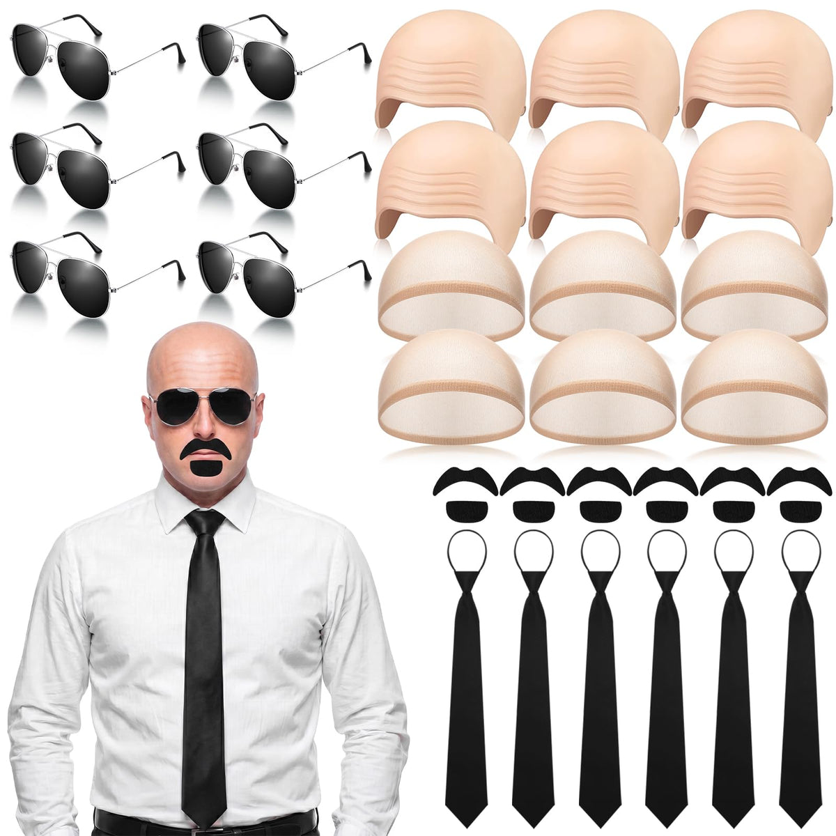 30 Pcs Bald Caps Costume Accessories Kit J75105