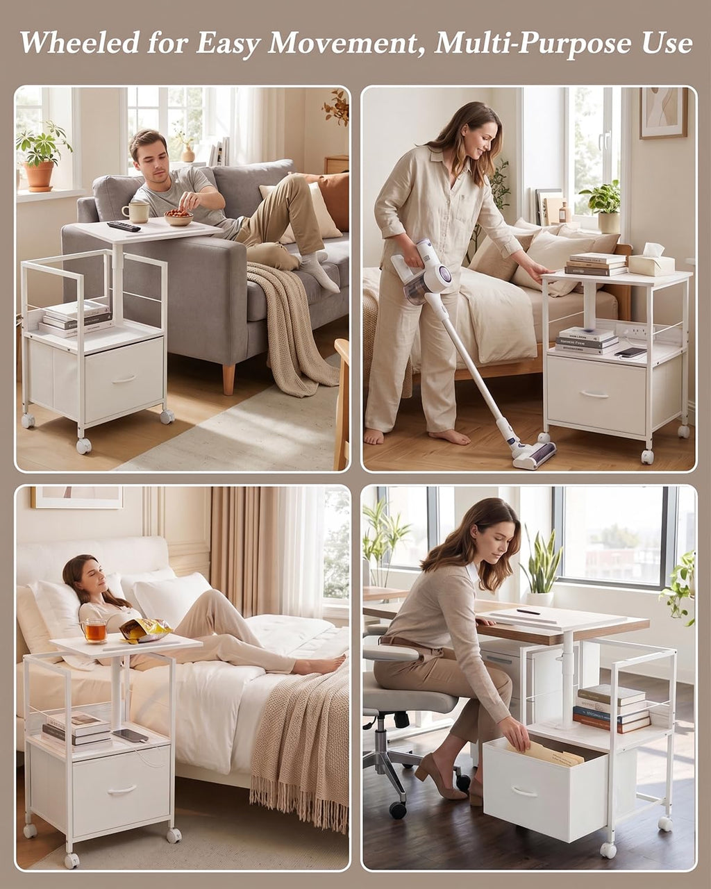 White Night Stand with Charging Station & Swivel Top M9226