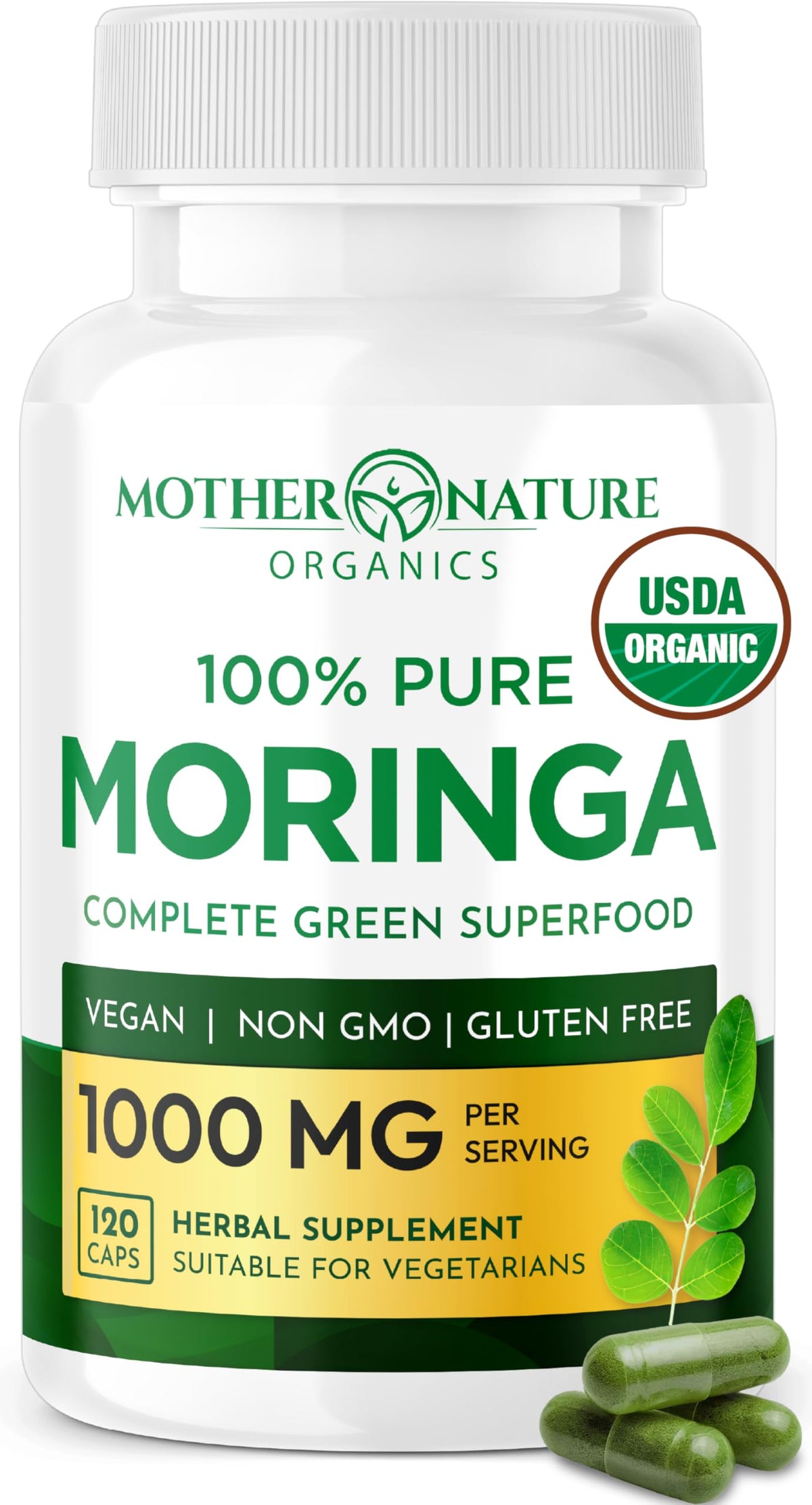 Organic Moringa Leaf Capsules 1000mg 120 Ct D67938