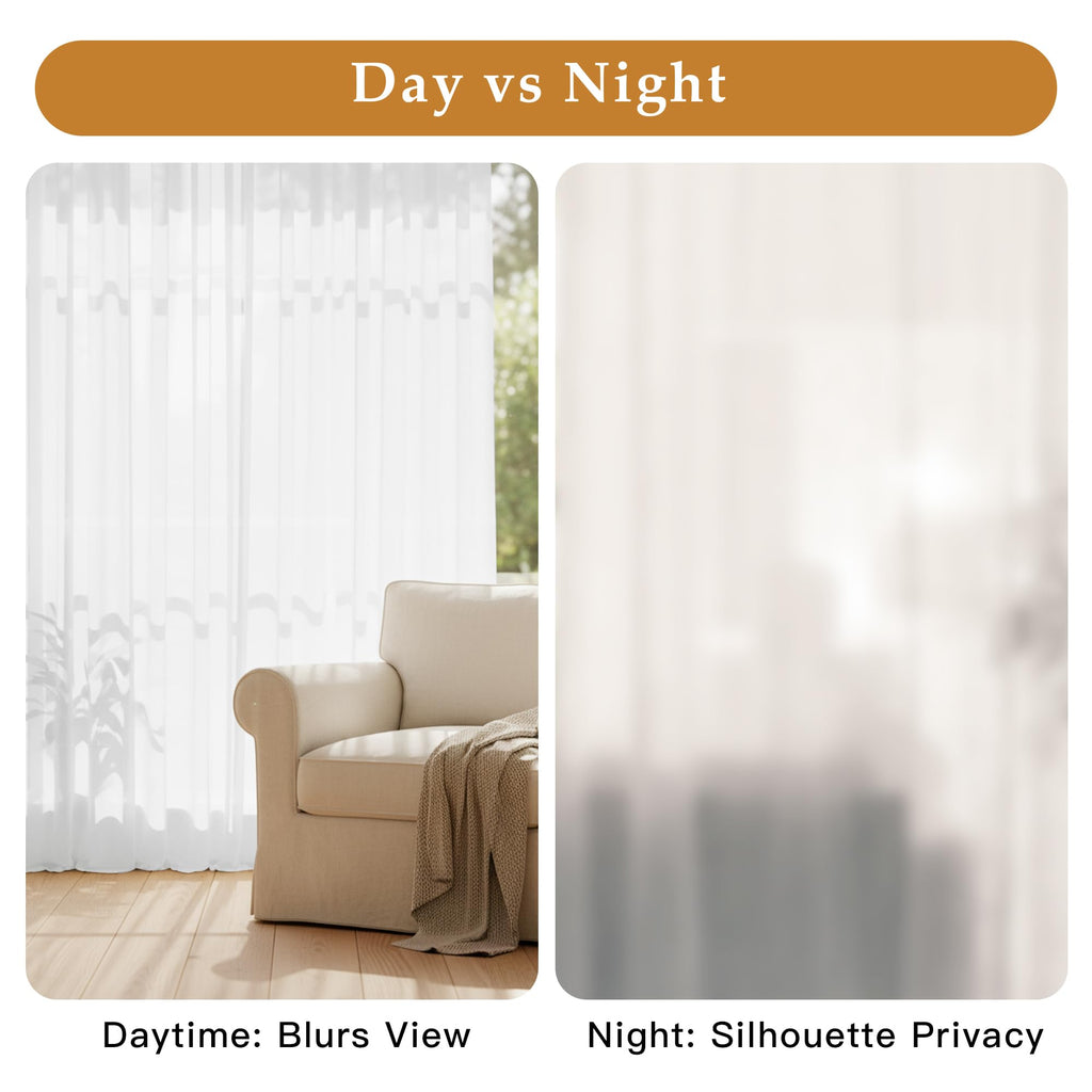 White 84 inches Long Semi Sheer Curtains O8853
