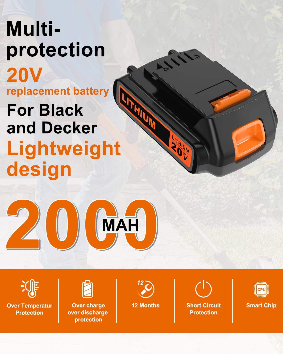 20 Volt MAX 2.0Ah Lithium Ion Replacement Battery X671206