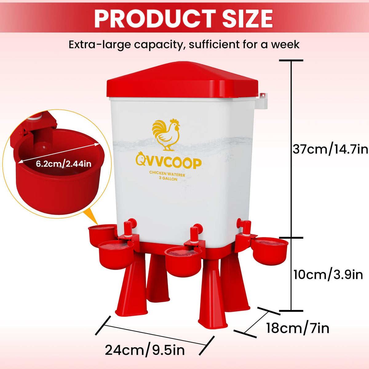 3 Gallon Automatic Chicken Waterer with 10 Cups F9480