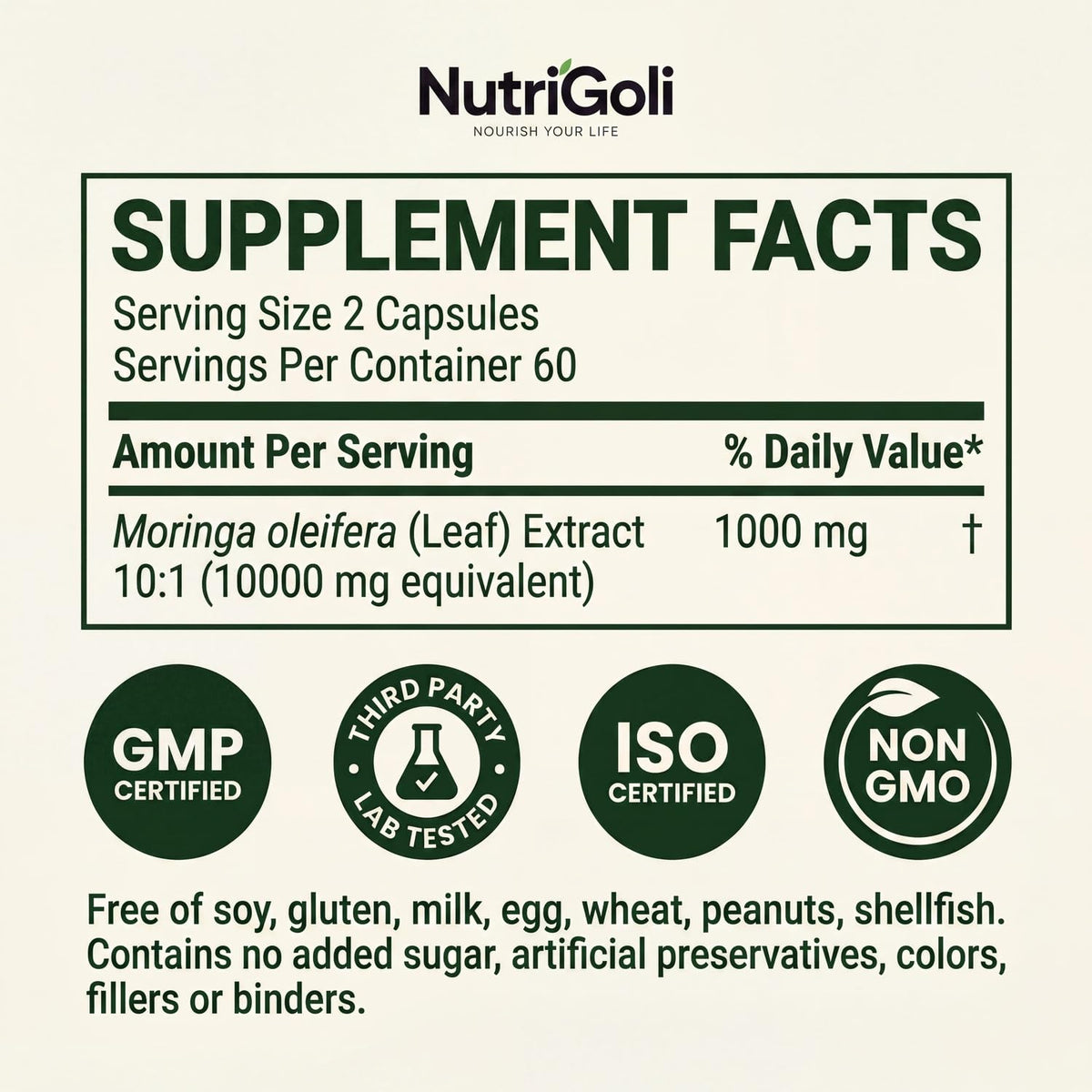 Moringa Capsules 1000mg 120 Vegetarian Capsules G5896