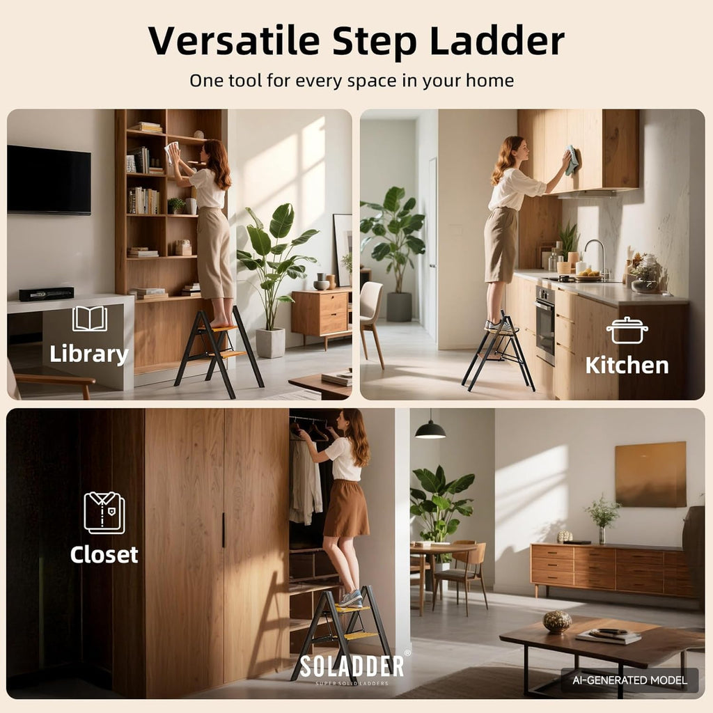 2 Step Folding Ladder, Black & Woodgrain A94230