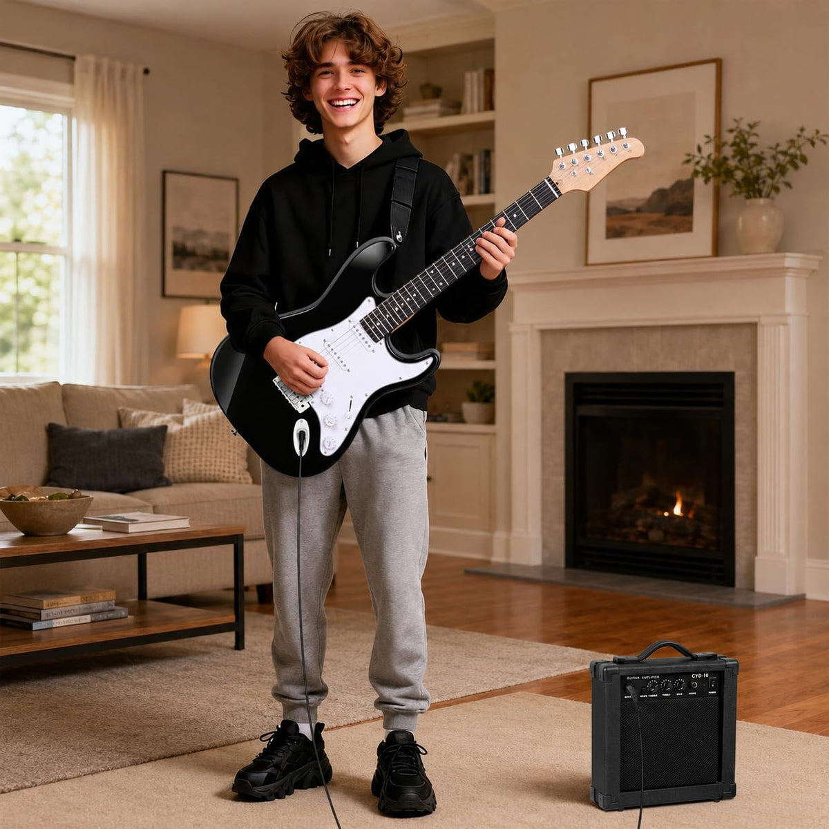 39 Inch Full Size Electric Guitar Kit with Strap, Amp, Case Bag and Strings G8377