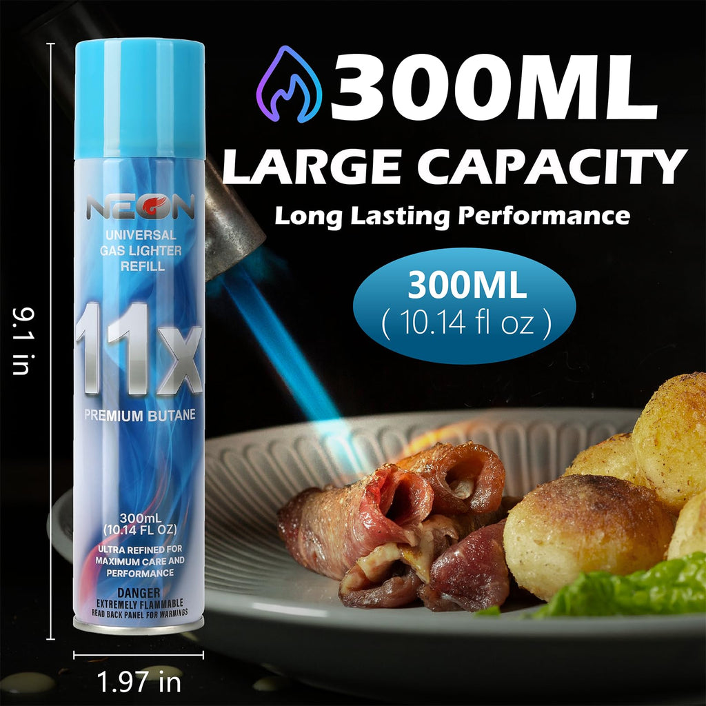 11X Ultra-Refined Butane Fuel 300ml with Metal Nozzle & 5 Adapters, 12 Cans J960270