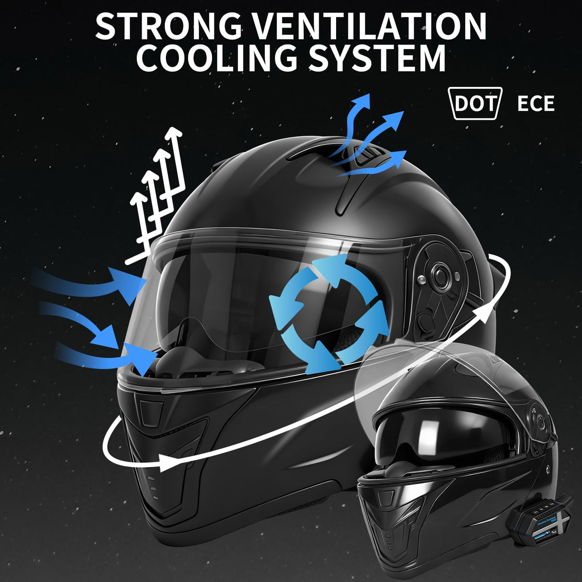 DOT Approved Flip Up Full Face Motorcycle Helmet with Dual Visor Z898734