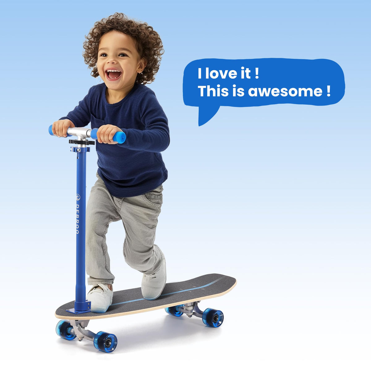 2-in-1 Kids Skateboard & Scooter with LED Light-Up Wheels, Adjustable Height, Blue P2736