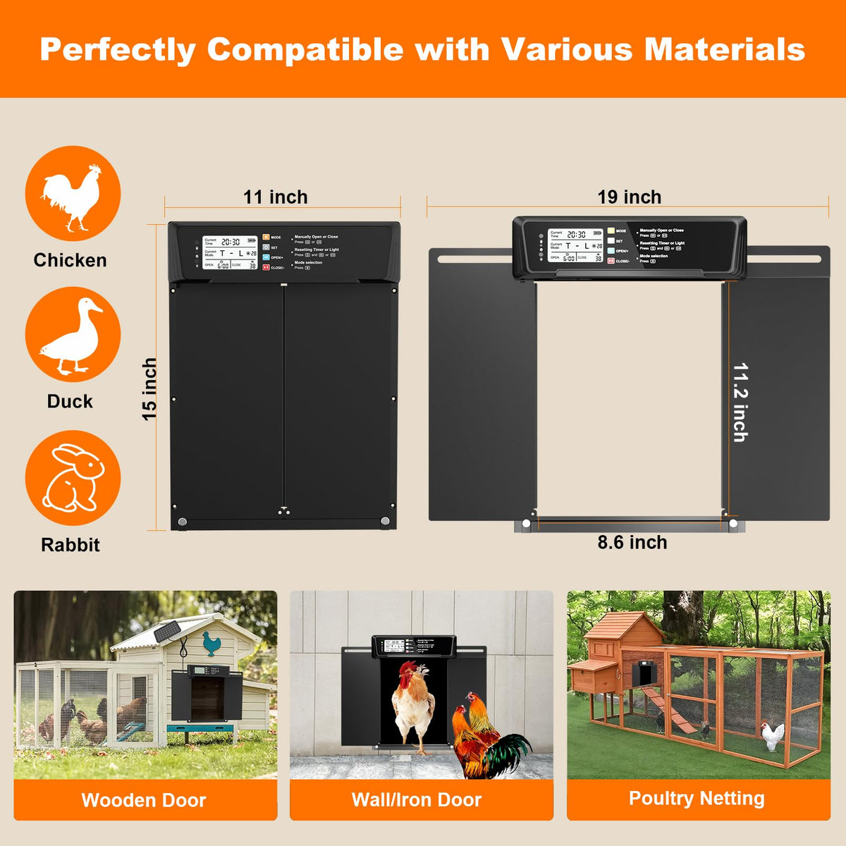 Automatic Chicken Coop Door Solar Powered with Timer & Light Sensor C62372