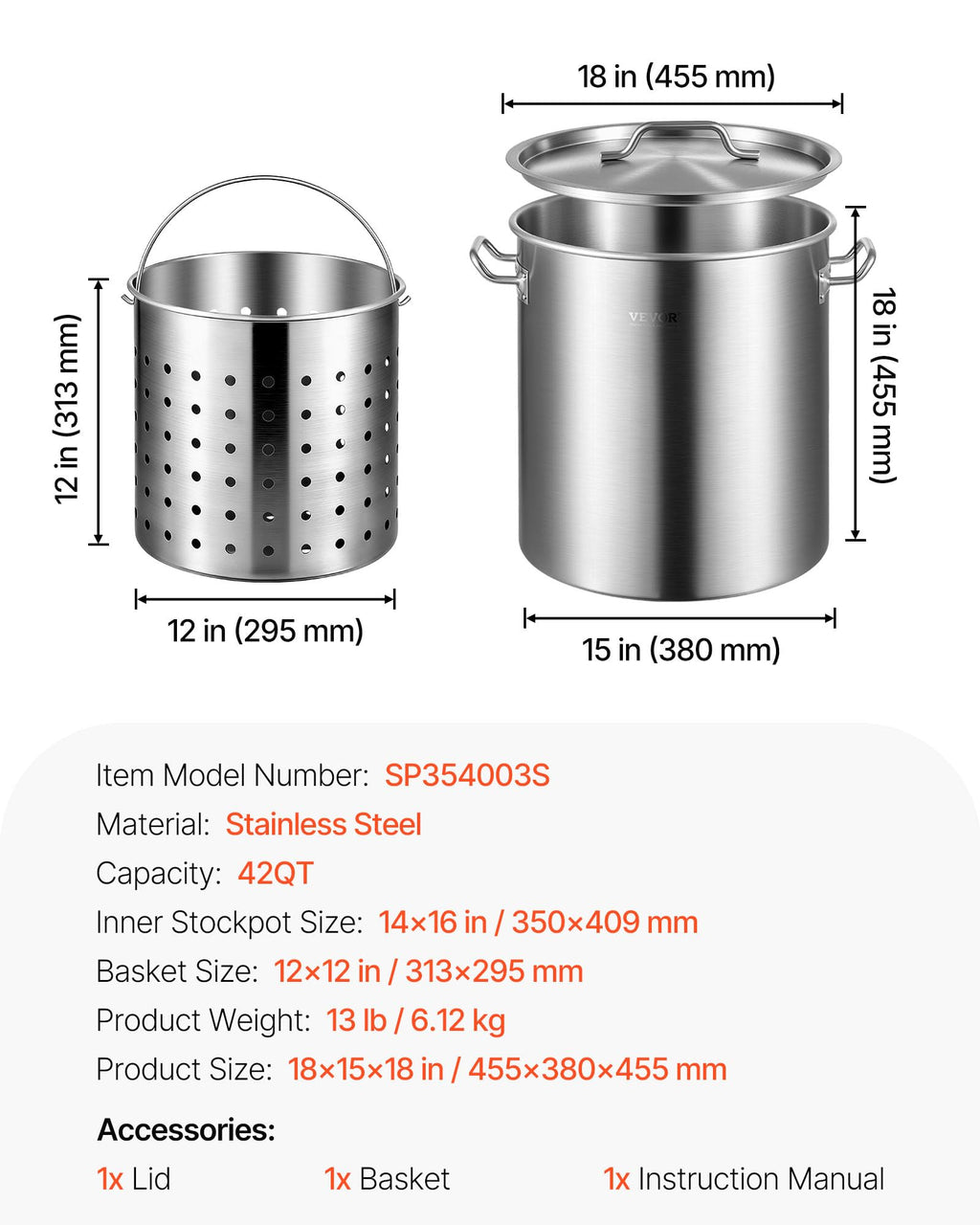 42 Quart Stainless Steel Stockpot with Strainer and Lid Q225372