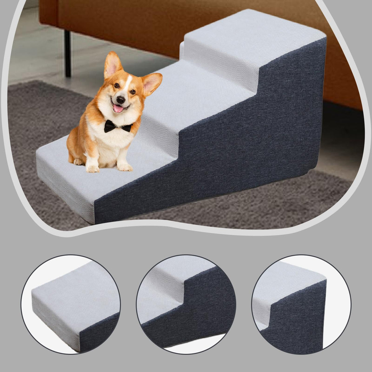 3 Step Dog Stairs Non-Slip Dark Gray M466