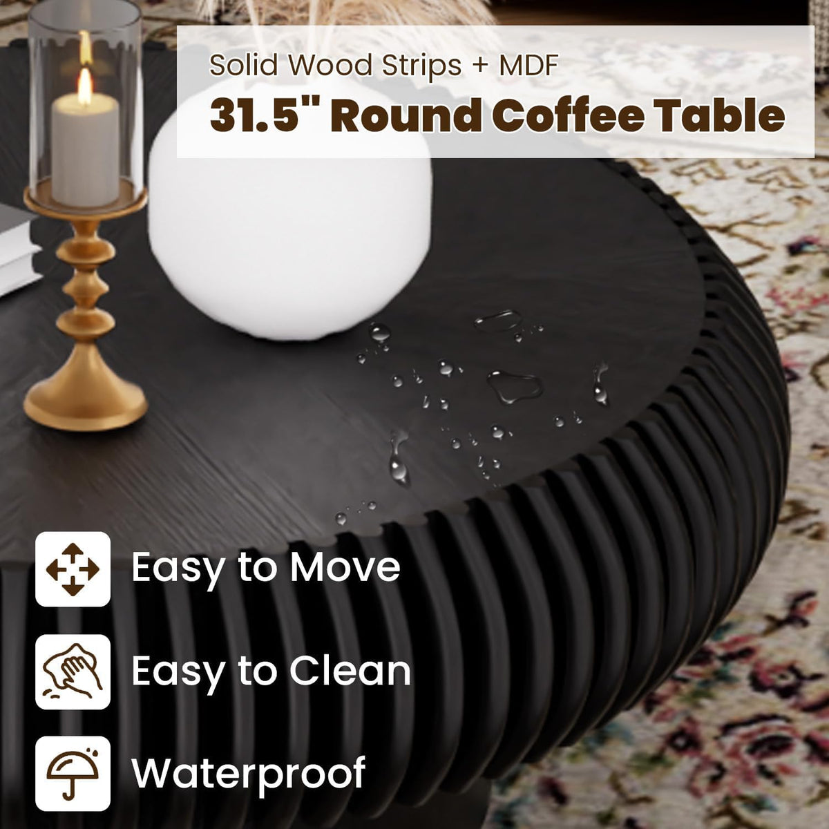 31.5" Black Drum Coffee Table O16210