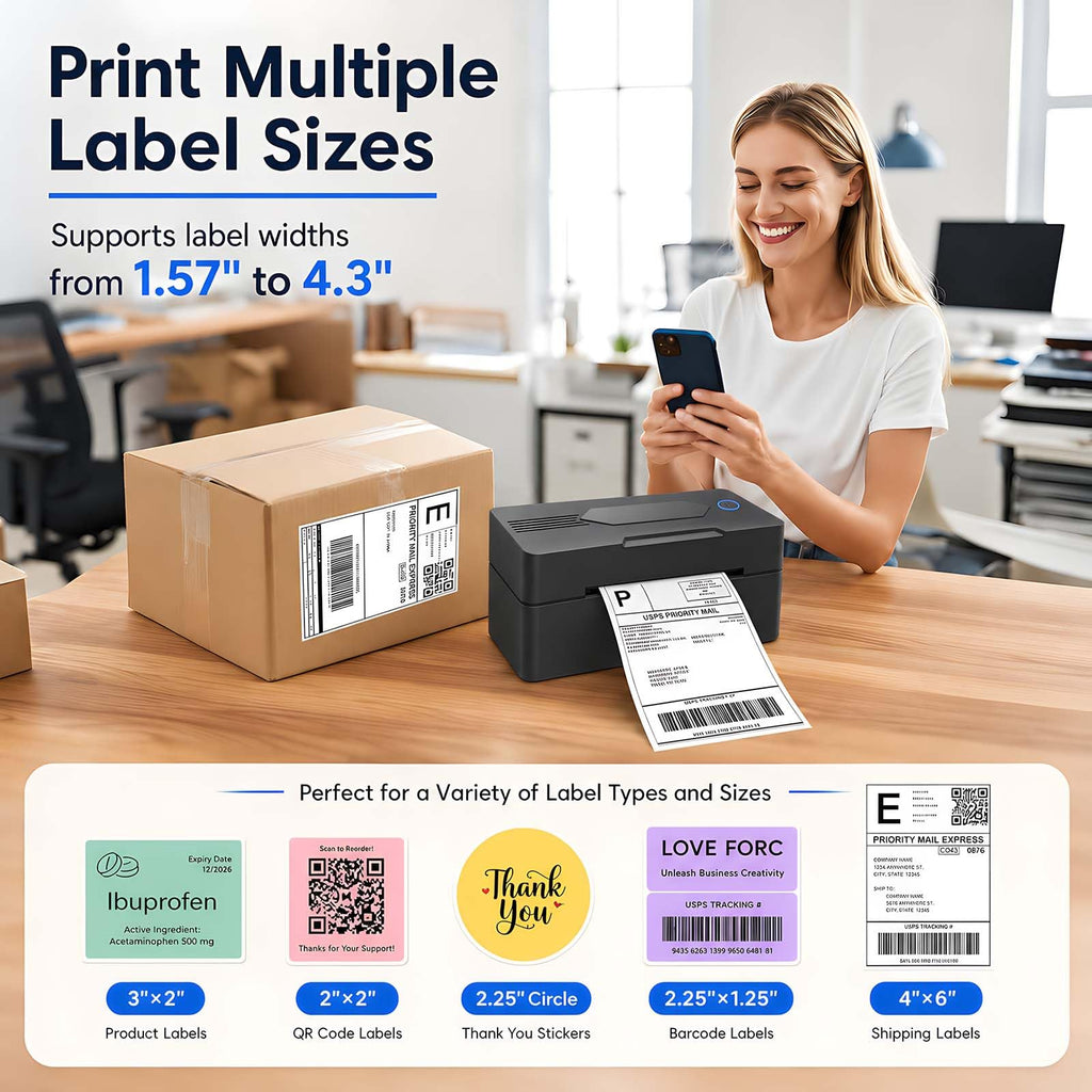 Bluetooth Thermal Shipping Label Printer, 4x6, Matte Black M257717