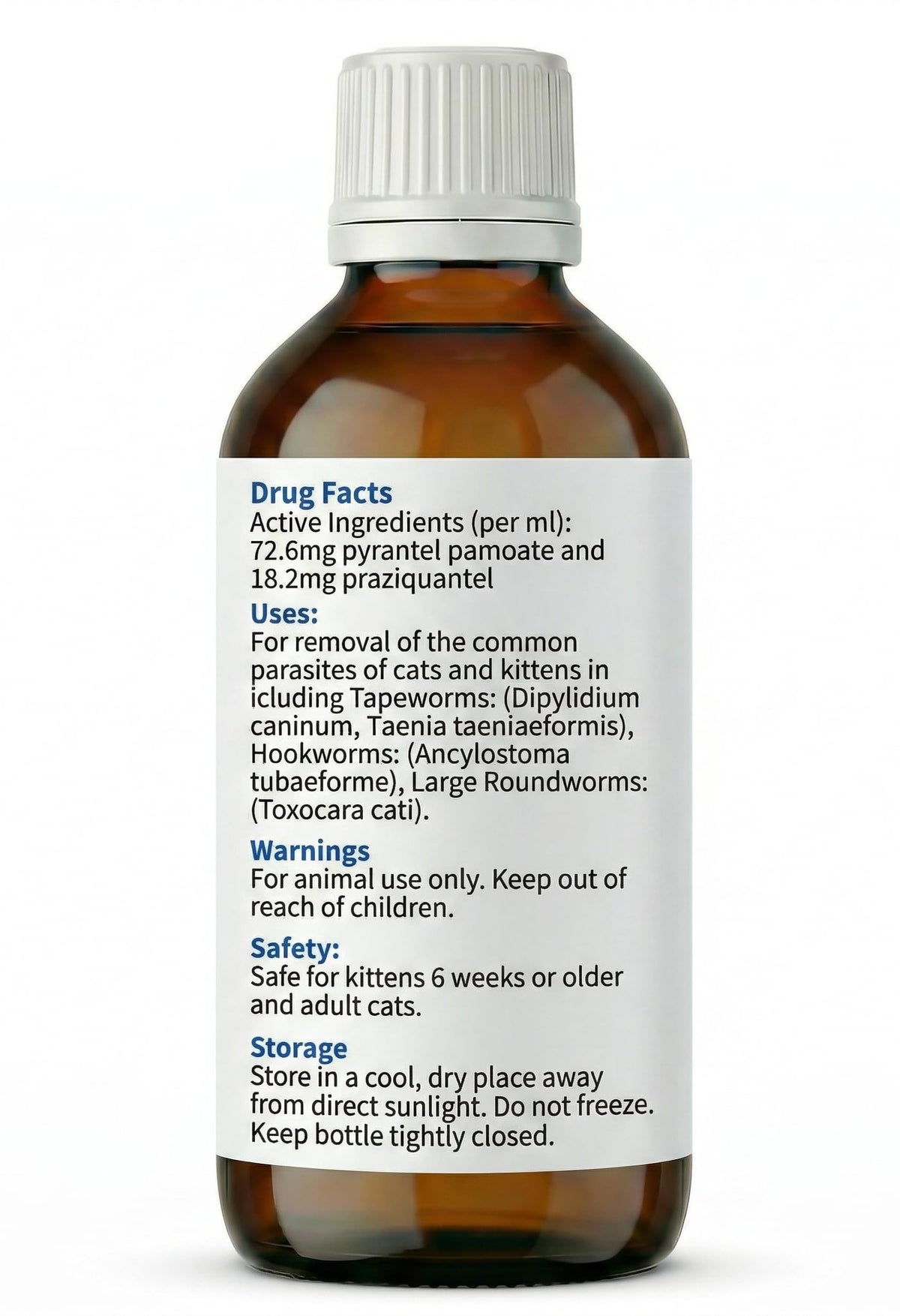 Praziquantel & Pyrantel Pamoate Dewormer Liquid for Cats and Kittens 100 mL U30843