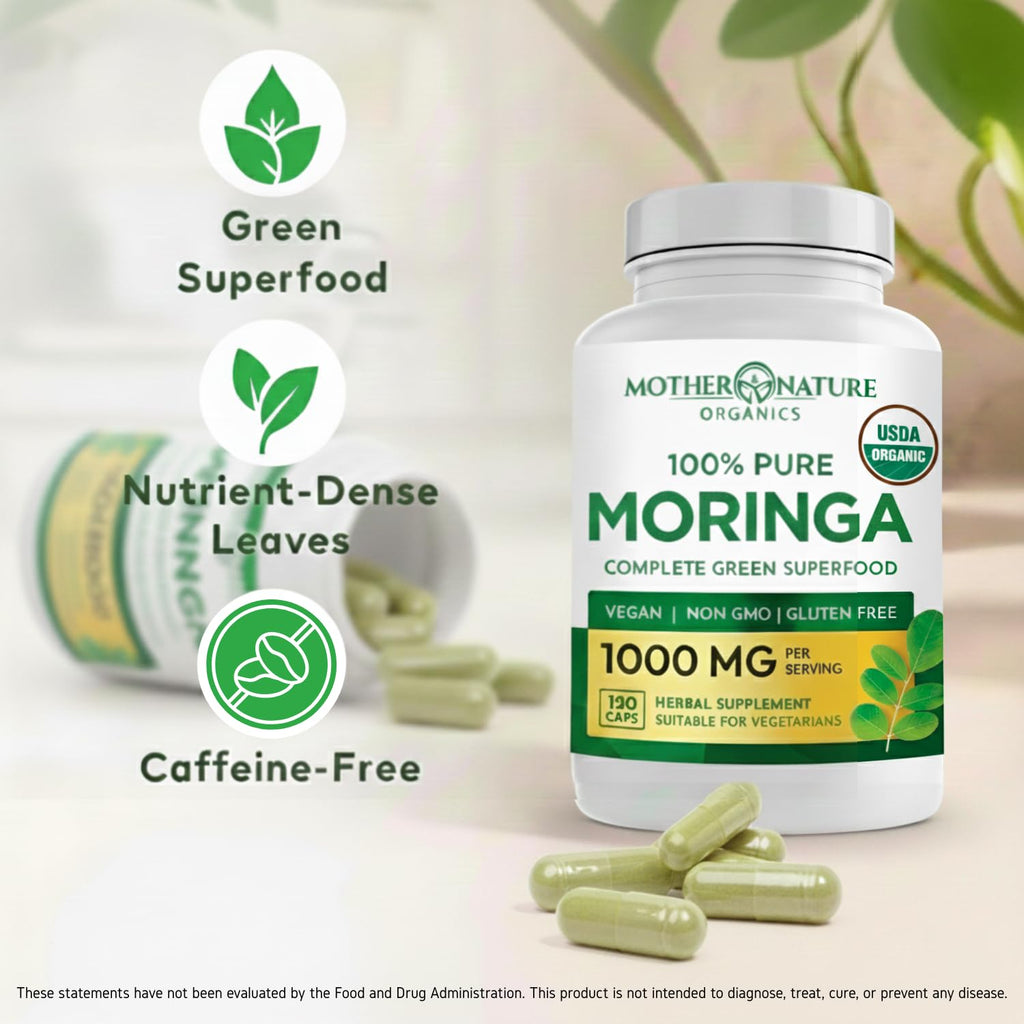 Organic Moringa Leaf Capsules 1000mg 120 Ct D67938