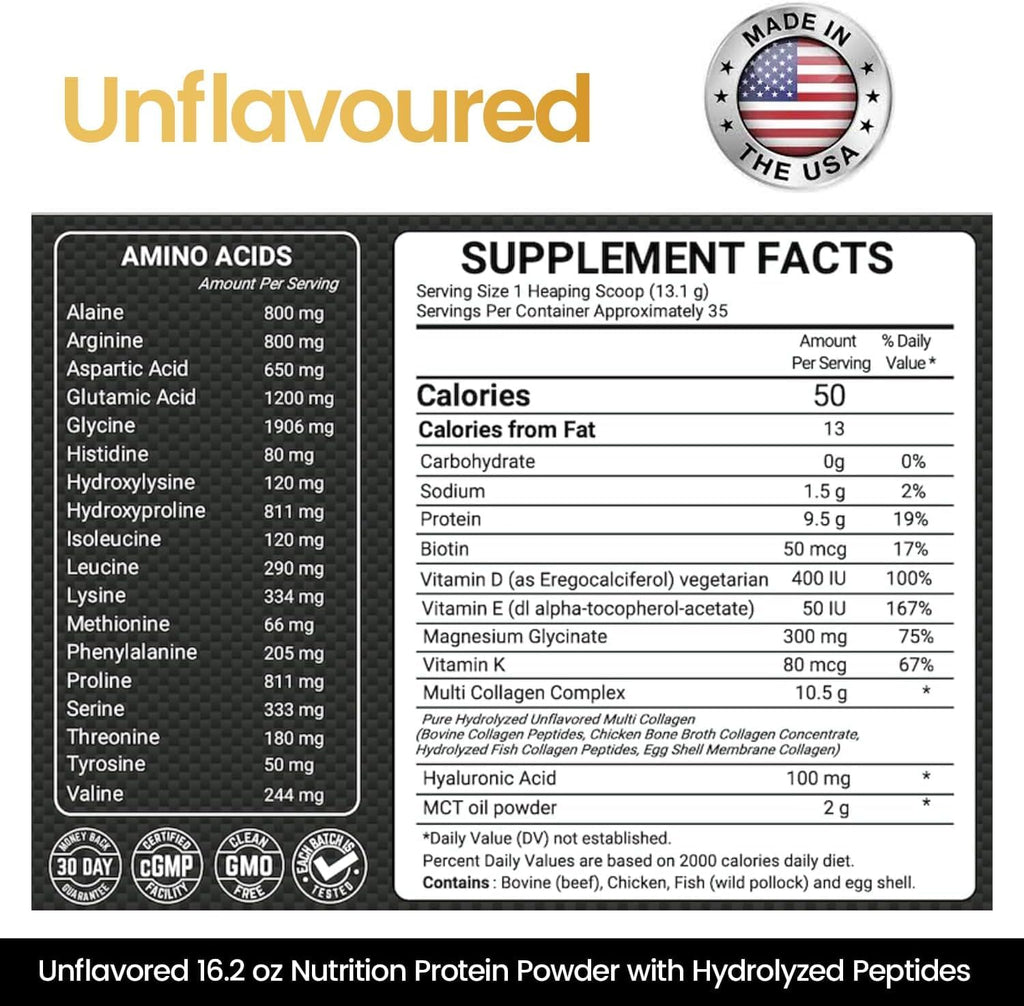 16.2 oz Unflavored Hydrolyzed Collagen Peptides Powder H5681