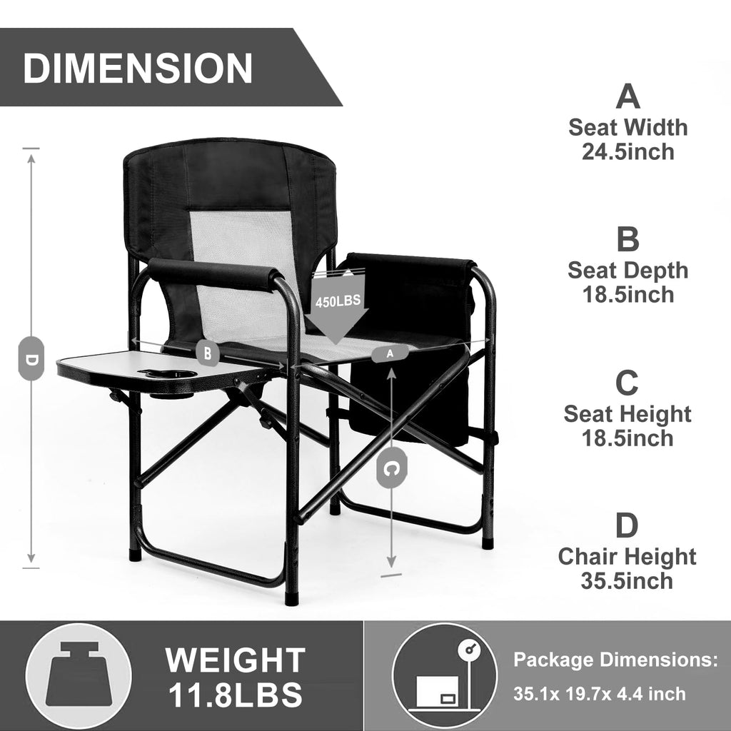 Camping Chairs, Folding Chairs for Outside, Directors Chairs Foldable Adults Heavy Duty, Support to 450LBS V615491