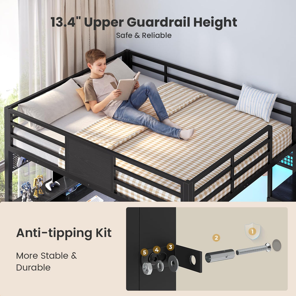 Full Size Loft Bed with Desk and Storage Stairs H985032