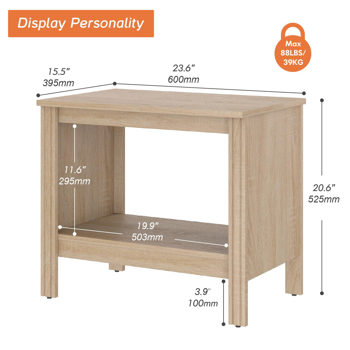 Set of 2 Square 2-Tier Nightstand with Storage I92330