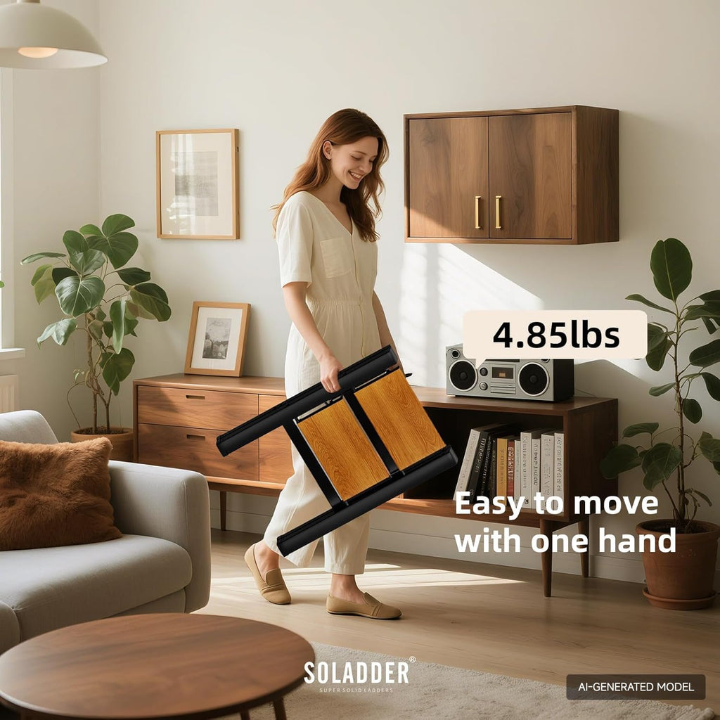 2 Step Folding Ladder, Black & Woodgrain A94230