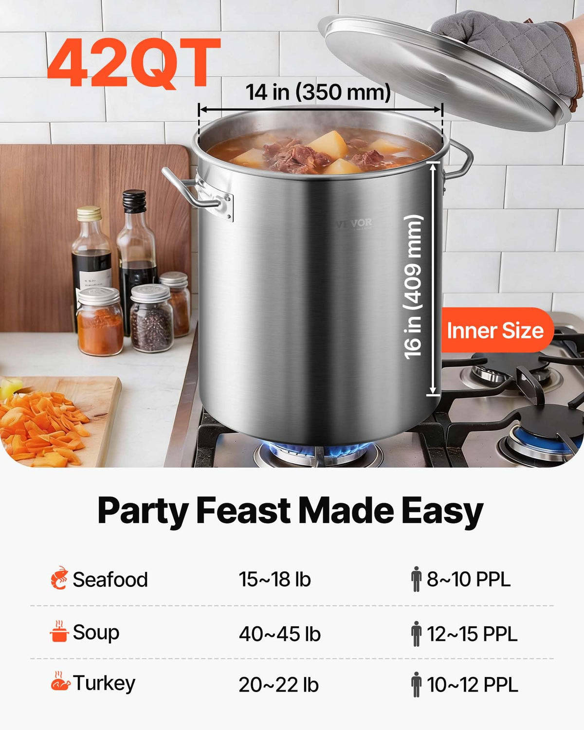 42 Quart Stainless Steel Stockpot with Strainer and Lid Q225372
