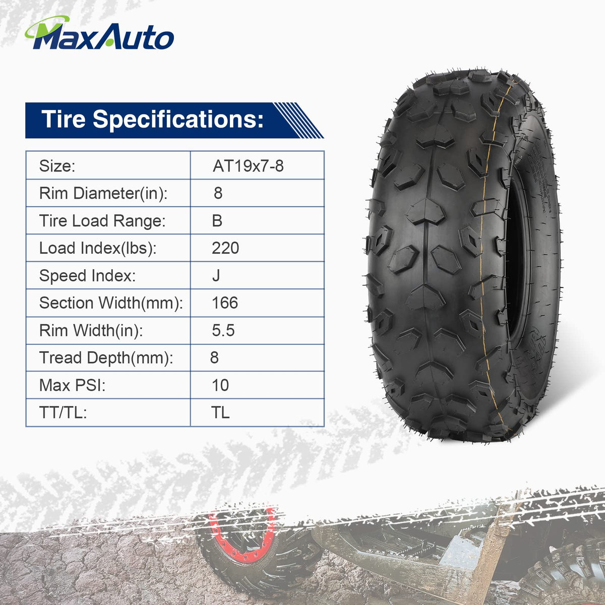19x7-8 ATV UTV Off-Road Tires Set of 2 H50050