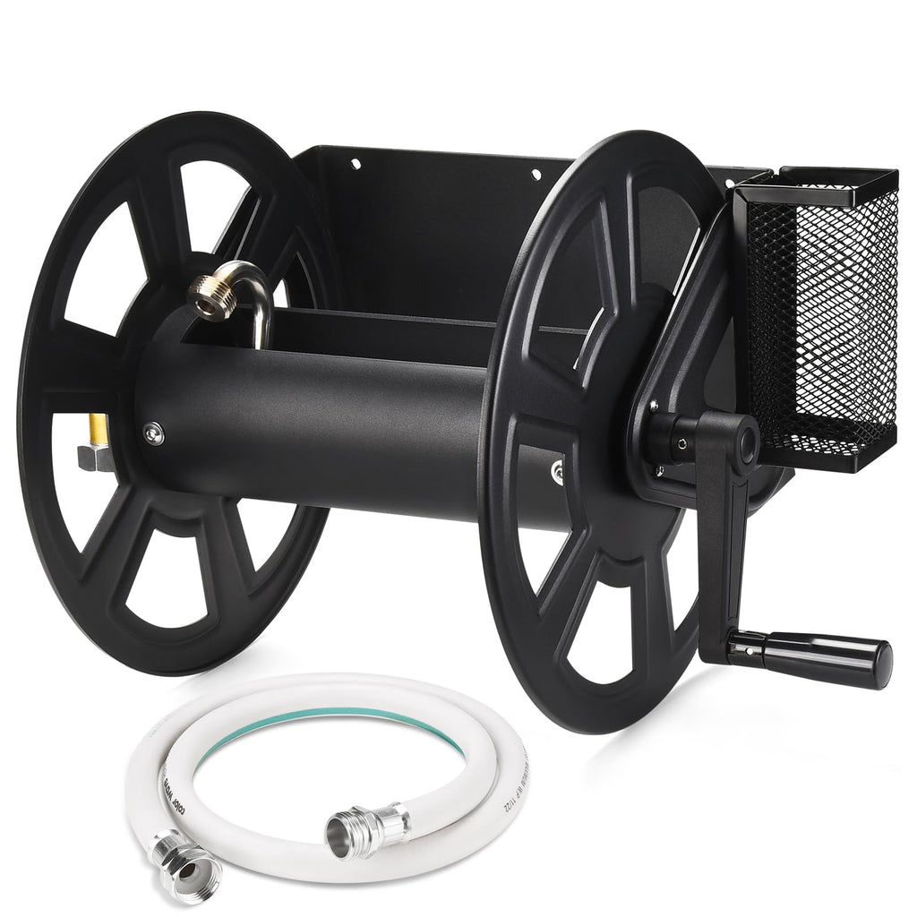 Wall Mounted Hose Reel, Holds 125ft of 5/8-Inch Hose, Black O2035