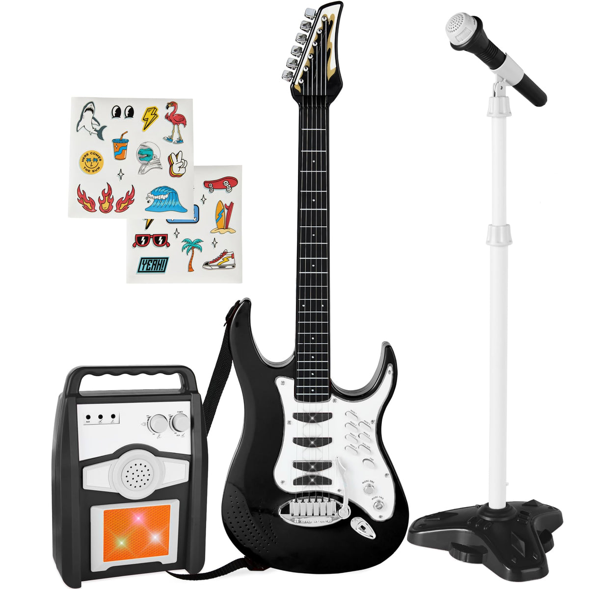 Kids Electric Guitar Set with Microphone & Amp Black T24231